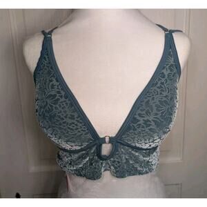 Victoria Secret PINK Bralette Teal Longline Velvet Burnout Size Large Floral(864
